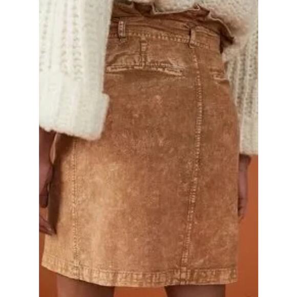 Pilcro for Anthropologie Skirt Women 8 Tan Brown Paper Bag Tie Waist Linen Blend - Picture 2 of 10